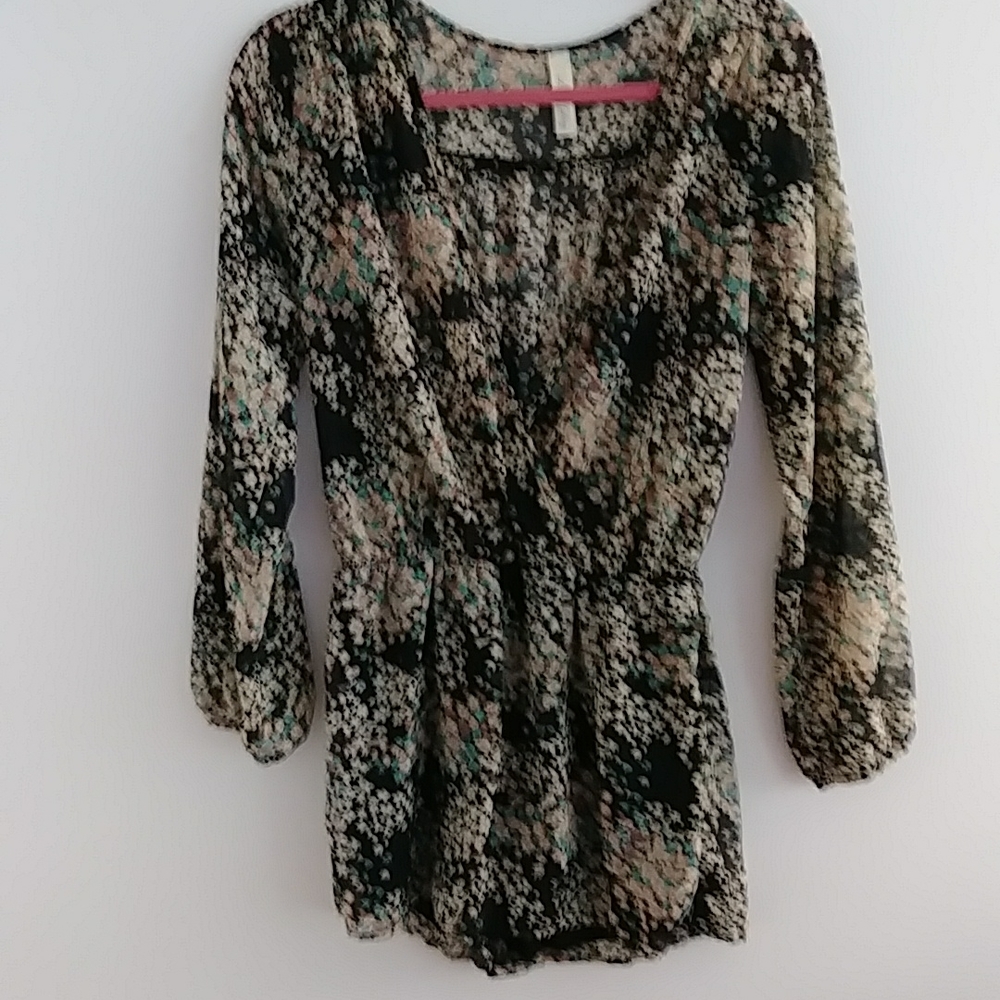 Flowery Romper, size small, cute sheer top, 100 % polyester with a silky feel